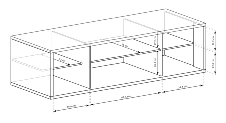Szafka RTV Fonti 158 cm dąb karmel elegancka stylistyka szafki z szufladą czarne uchwyty krawędziowe finezyjne zdobienie frontów