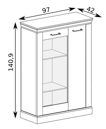 Witryna niska Antica 97 cm dąb craft złoty witryna do salonu o rustykalnym charakterze metalowe srebrne uchwyty