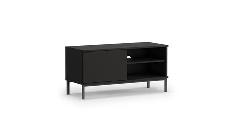 Szafka RTV Tutti 100 cm czarna prosta forma szafki osadzona na metalowej podstawie w kolorze czarnym elegancka stylistyka