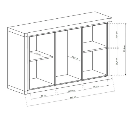Komoda z szufladami Dallas 157 cm dąb sonoma / czarny elegancka stylistyka mebla wzbogacona o stylowe czarne dodatki
