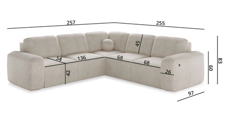 Narożnik z funkcją spania Arbon III ceglasty prawostronny wyjątkowo stylowy narożnik z pojemnikiem na pościel unikalny obły kształt