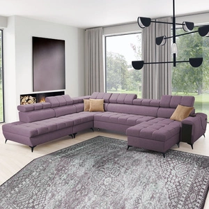 Narożnik z funkcją spania Bolmso X fioletowy prawostronny wygodny narożnik do salonu z regulowanymi zagłówkami dekoracyjne pikowania