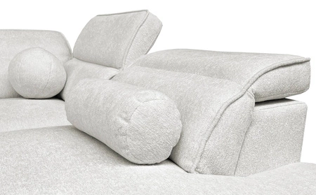 Narożnik z funkcją spania Viano VII jasny szary prawostronny modny i stylowy narożnik z regulowanymi zagłówkami ozdobne poduszki