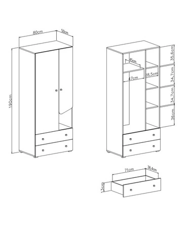 Szafa Dzeta 80 cm dąb / antracyt idealna do pokoju młodzieżowego stylowa i pojemna szafa z szufladami