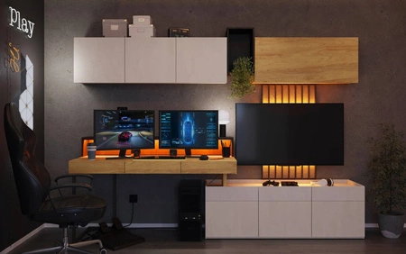 Szafka wisząca Teen Flex 102 cm hikora naturalna minimalistyczny design podkreśla bezuchwytowy front szafki idealna półka na książki