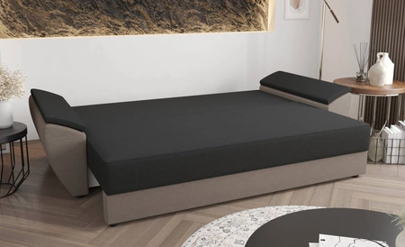 Kanapa rozkładana Fogu Bis zielona stylowa sofa z komfortowymi podłokietnikami sztruksowa tkanina obiciowa pojemnik na pościel