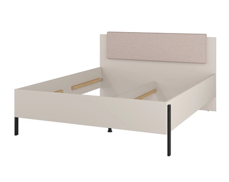Łóżko Jukon S 160x200 cm beżowe elegancka forma mebla w nowoczesnym stylu łóżko do sypialni na metalowych czarnych nogach z tapicerowanym zagłówkiem