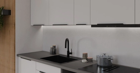 Zestaw mebli kuchennych Corato Ant 300 cm stylowe szafki kuchenne z frontami wykonanymi w technologii anti fingerprint metalowe uchwyty