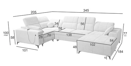 Narożnik z funkcją spania Penejos IV Lux beżowy prawostronny stylowy narożnik rozkładany z komfortowym wysuwanym podnóżkiem