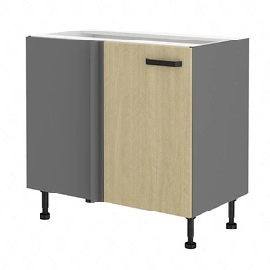 Szafka kuchenna narożna dostawiana Chevron 105 ND 1F BB lewa fronty z ozdobnym dekorem jodełki szafka odporna na działanie wilgoci i uszkodzenia