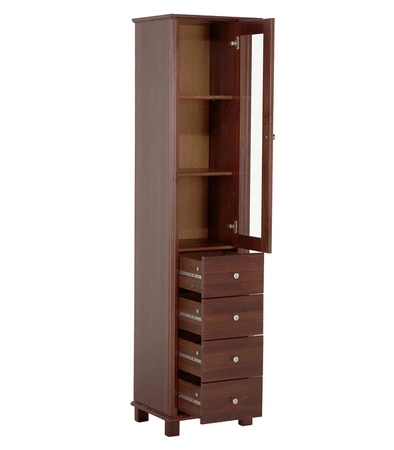 Słupek łazienkowy Retro 45 cm brązowy drewniana szafka do łazienki w eleganckim stylu pojemne szuflady srebrne metalowe uchwyty