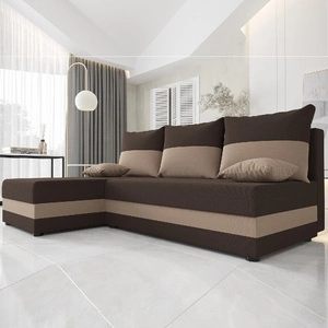 Narożnik z funkcją spania Bowers brązowy / ciemny beżowy lewostronny narożnik z pojemnikiem na pościel gwarancja najwyższego komfortu