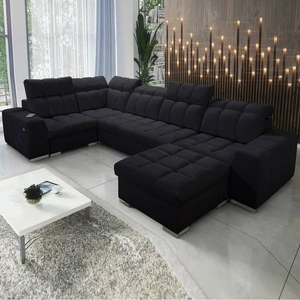 Narożnik z funkcją spania Luigi IV czarny prawostronny elegancki narożnik do salonu wykonany z miękkiej tkaniny typu velvet