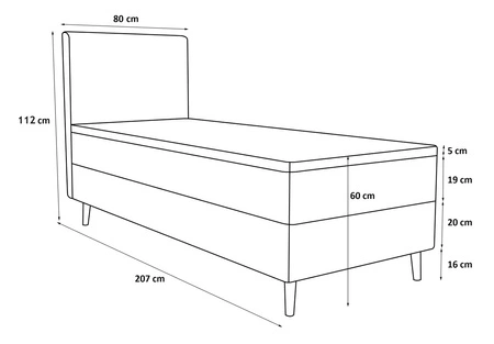 Łóżko kontynentalne Totti 80x200 szary popiel stylowe łóżko z pojemnikiem na pościel trójwymiarowa tkanina o wyrazistych prążkach