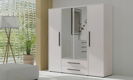 Szafa z lustrem Maxione 198 cm biała pojemna szafa do sypialni pokoju młodzieżowego lub przedpokoju wzbogacona szufladami