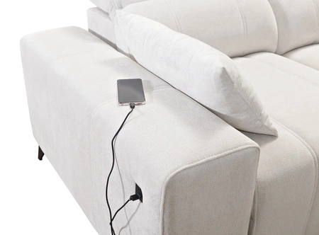 Narożnik z funkcją spania Penejos XI Lux beżowy prawostronny stylowy narożnik rozkładany z komfortowym wysuwanym podnóżkiem