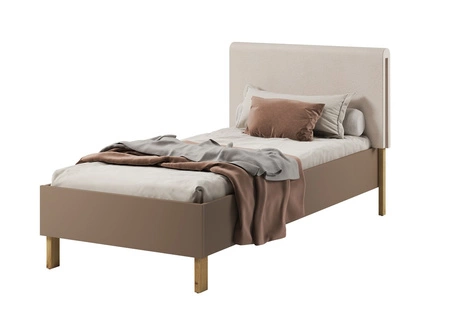 Łóżko Lenny 90x200 cm truflowy / beżowy / dąb artisan doskonałe łóżko do pokoju dziecięcego z wygodnym tapicerowanym zagłówkiem