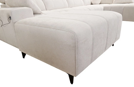 Narożnik z funkcją spania Penejos VI łososiowy lewostronny stylowy narożnik rozkładany z dwoma pojemnikami na pościel trwała tkanina