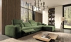 Narożnik z funkcją spania Viano XII Lux zielony prawostronny designerski narożnik do salonu z komfortowym wysuwanym podnóżkiem