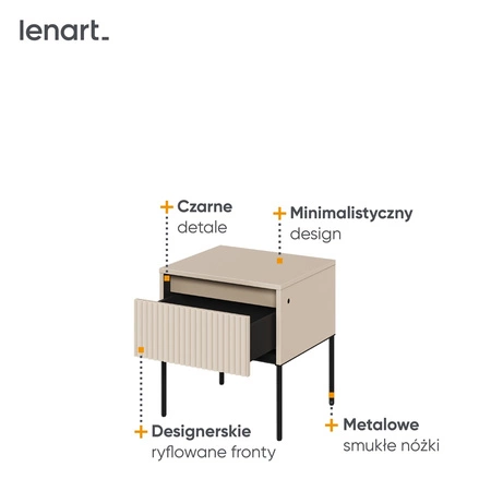 Szafka nocna Trend beżowa elegancka szafka z szufladą do sypialni dyskretne oświetlenie LED oraz gustowny ryflowany front