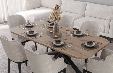 Stół Lyon 90x185 cm dąb artisan / czarny nowoczesny stół do jadalni osadzony na stylowych nogach typu pająk regulacja wysokości