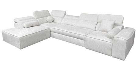 Narożnik z funkcją spania Viano XI szary lewostronny modny i stylowy narożnik z regulowanymi zagłówkami ozdobne poduszki