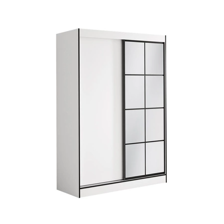 Szafa przesuwna z lustrem Osgar 150 cm biały / czarny oryginalny design doskonale odnajdzie się w pokoju młodzieżowym lub sypialni