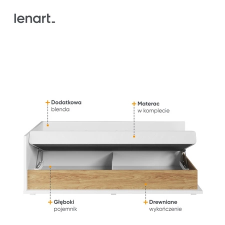 Łóżko Simi 90x200 cm biały / hikora naturalna lewostronne wygodne łóżko w stylu nowoczesnym tapczan z pojemnikiem na pościel