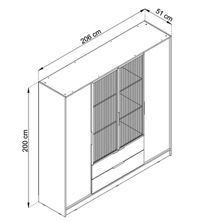 Szafa Corse 206 cm beżowa nowoczesny design szafa z przeszklonymi frontami idealna do sypialni szafa z drążkiem na ubrania wiszące