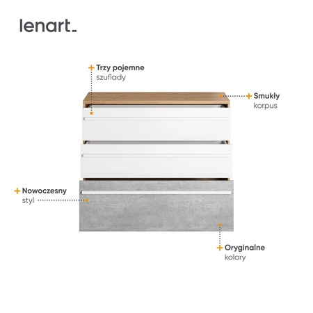 Komoda z szufladami Plano 110 cm dąb nash / biały / beton stylowy design komody do pokoju młodzieżowego stonowana kolorystyka