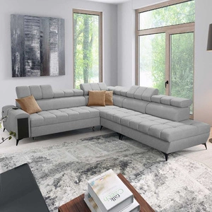 Narożnik z funkcją spania Bolmso IX szary prawostronny komfortowy narożnik do salonu z szufladą pojemniki na pościel stylowy design