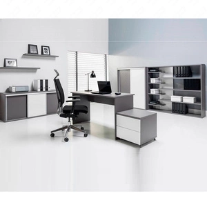 Zestaw mebli biurowych Yugo w kolorze szary popiel / biały połysk idealna propozycja do biura lub gabinetu w modnym i nowoczesnym stylu