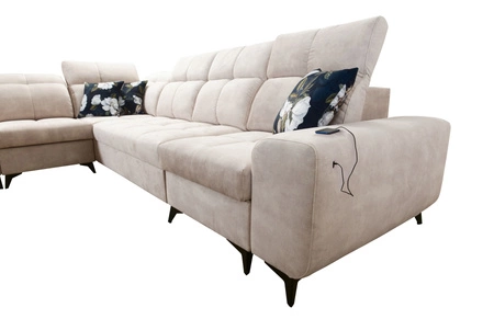 Narożnik z funkcją spania Buffalo XI ciemny beżowy lewostronny narożnik rozkładany z trzema pojemnikami na pościel welurowa tkanina