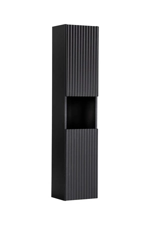 Zestaw mebli łazienkowych Nova dąb coast evoke / czarny stylowe szafki łazienkowe modne zestawienie gładkich i ryflowanych frontów