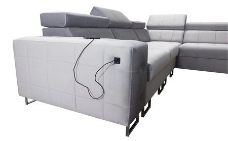 Narożnik z funkcją spania Hampton VIII beżowy prawostronny nowoczesny design narożnik rozkładany do salonu funkcjonalna dostawka