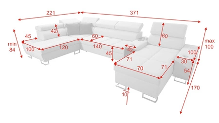Narożnik z funkcją spania Dafni V arktyczny błękit prawostronny pleciony wygodny i komfortowy narożnik z regulowanymi zagłówkami