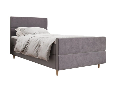 Łóżko kontynentalne Benet 120x200 jasny szary w nowoczesnym skandynawskim stylu z tapicerowanym zagłówkiem oraz zanóżkiem łóżko z pojemnikiem