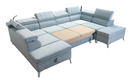 Narożnik z funkcją spania Rava VIII jasny beż lewostronny elegancki design gustowna bryła z gwarancją komfortu miękka tkanina