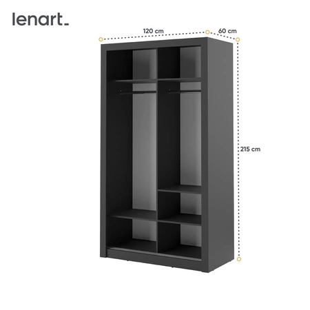 Szafa przesuwna z lustrem Arti 120 cm czarna funkcjonalna szafa do sypialni lub pokoju młodzieżowego drzwi szafy wykończone lustrami