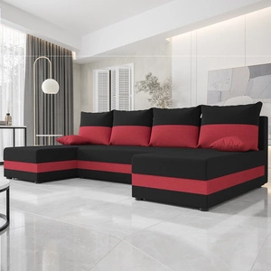 Narożnik z funkcją spania Bowers U czarny / czerwony narożnik z pojemnikiem na pościel gwarancja komfortu i funkcjonalności