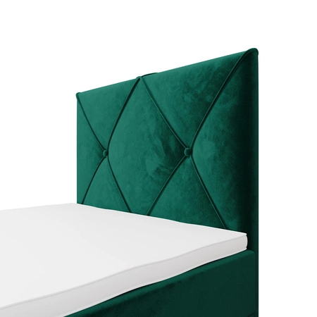 Łóżko kontynentalne Arvada 120x200 butelkowa zieleń w nowoczesnym skandynawskim stylu z tapicerowanym zagłówkiem łóżko z pojemnikiem