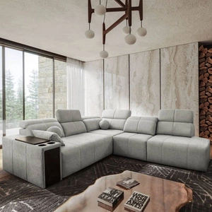 Narożnik z funkcją spania Tesalia IX szary popiel prawostronny nowoczesny design komfortowe przesuwane oparcie szuflada w boczku mebla