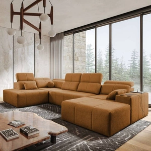 Narożnik z funkcją spania Tesalia VI miodowy prawostronny nowoczesny i komfortowy narożnik z funkcją przesuwanego oparcia