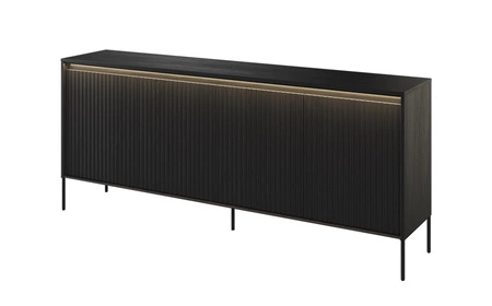 Komoda Trend 193 cm czarna wyjątkowy design pojemna komoda do salonu z oświetleniem LED charakterystyczne ryflowane fronty
