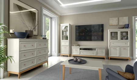 Szafa Windsor 92 cm beżowy / dąb modna naturalna kolorystyka funkcjonalna szafa do przedpokoju duża szuflada wysokie drewniane nogi