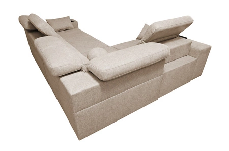 Narożnik z funkcją spania Tesalia II Lux miętowy lewostronny wygodny narożnik z przesuwanym oparciem oraz wysuwanym podnóżkiem