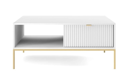 Zestaw mebli Lovro biały nowoczesny design meblościanka do salonu lub pokoju dziennego meble wzbogacone złotymi metalowymi dodatkami