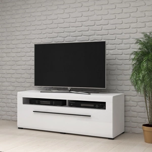 Szafka RTV Tulsa 140 cm biała / biały połysk nowoczesny design i praktyczne rozwiązanie idealna do wnętrz w stylu nowoczesnym i klasycznym