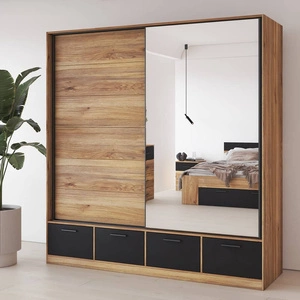 Szafa przesuwna Beta 200 cm dąb mauvella / czarny pojemna szafa z lustrem świetnie sprawdzi się w pomieszczeniach o każdej wielkości