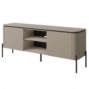 Szafka RTV Belle 163 cm ciemny beżowy elegancka szafka pod telewizor o zaokrąglonym kształcie wsparta na metalowych czarnych nogach